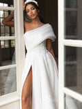 Chic A-line One Shoulder White Wedding Dresses WIth Big Bow Bridal Gowns CBD413|Selinadress