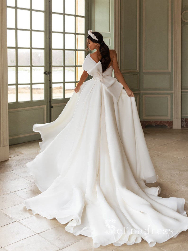 Chic A-line One Shoulder White Wedding Dresses WIth Big Bow Bridal Gow SELINADRESS Chic A-line One Shoulder White Wedding Dresses WIth Big Bow Bridal Gow SELINADRESS