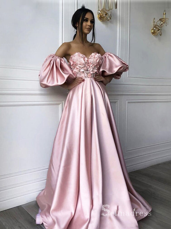 Chic A-line Pink Long Prom Dresses Satin Evening Gowns MHL179|Selinadress