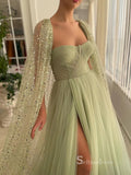 Chic A-line Sage Long Prom Dresses Modest Long Evening Gowns MLK020|Selinadress