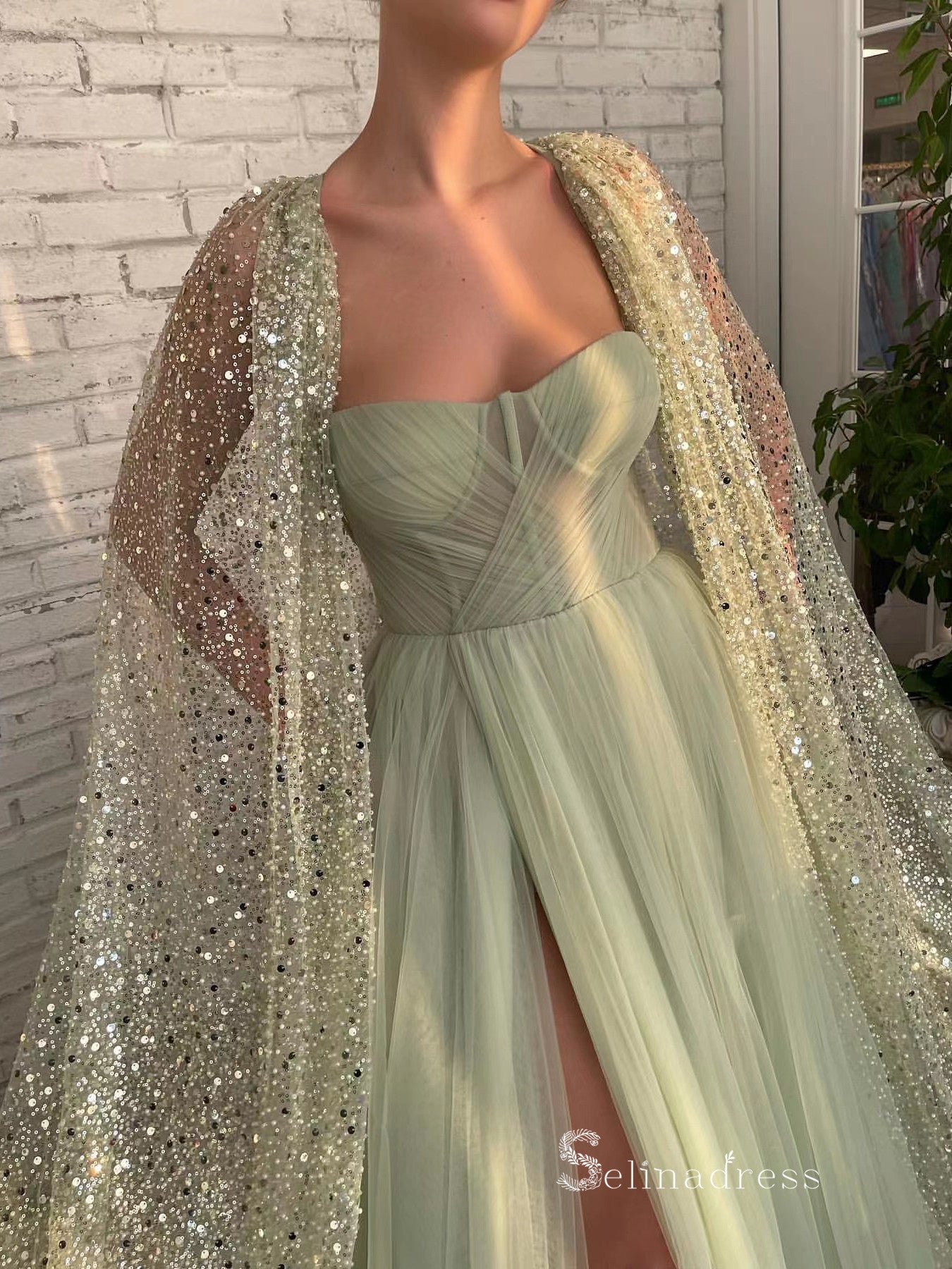 Chic A-line Sage Long Prom Dresses Modest Long Evening Gowns MLK020 SELINADRESS Chic A-line Sage Long Prom Dresses Modest Long Evening Gowns MLK020 SELINADRESS
