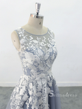 Chic A-line Scoop Blue Long Prom Dresses Applique Evening Dress MLK05165|Selinadress