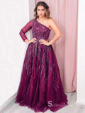 Chic A-line Scoop luxury Long Sleeve Prom Dress Beaded Long Evening Gowns MLH0467|Selinadress