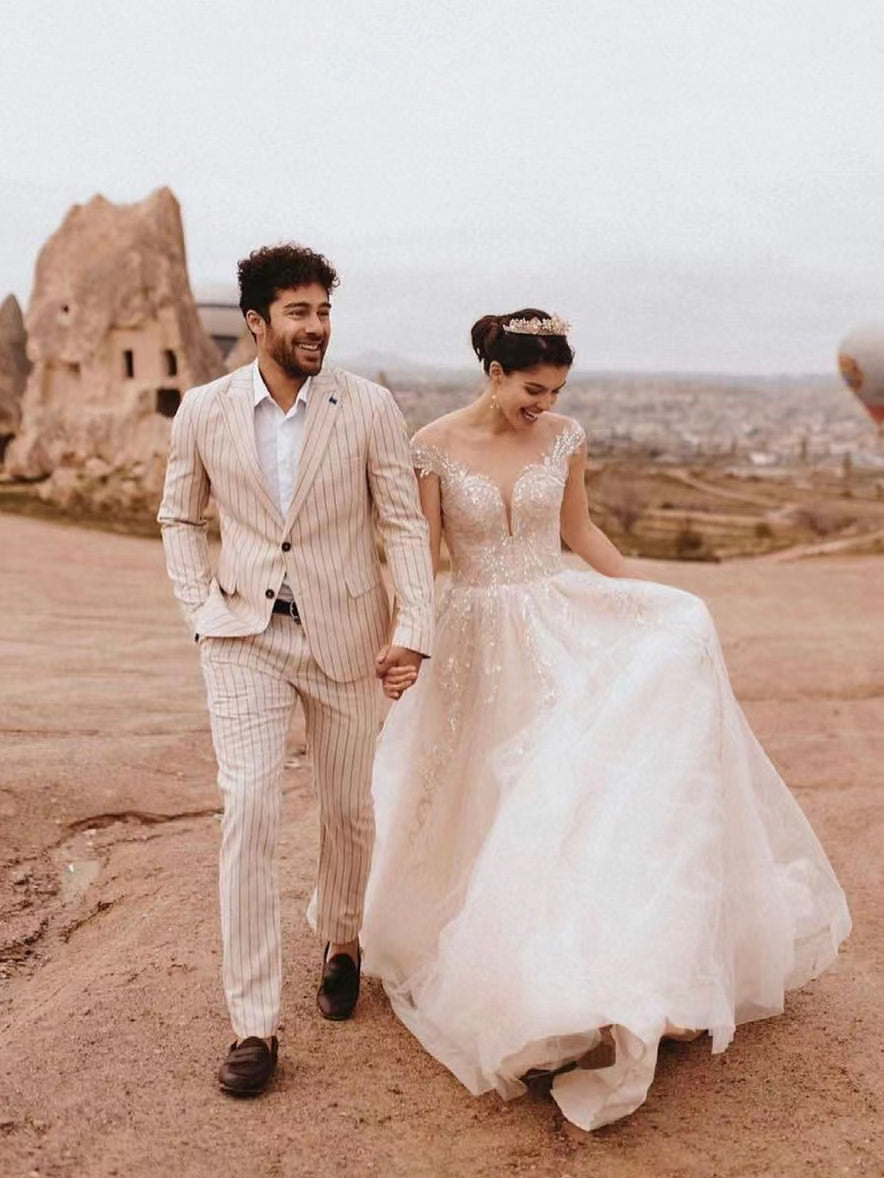 Chic A-line Scoop neck Cap Sleeve Beaded Wedding Gowns Rustic Wedding SELINADRESS Chic A-line Scoop neck Cap Sleeve Beaded Wedding Gowns Rustic Wedding SELINADRESS