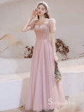 Chic A-line Scoop Pink Long Prom Dresses Short Sleeve Unique Formal Gowns CBD202|Selinadress
