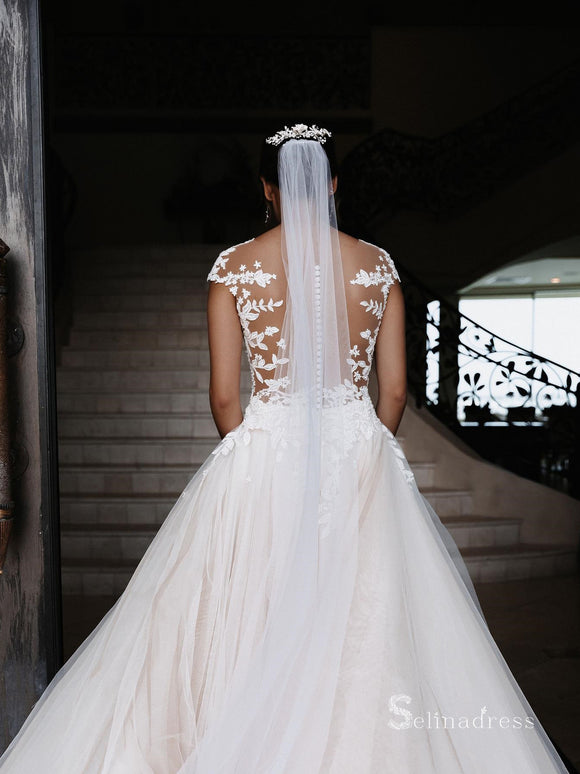 Romantic Lace Top Chiffon Backless Boho Wedding Dress A Line