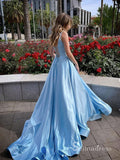 Chic A-line Scoop Sky Blue Long Prom Dresses Cheap Evening Dress CBD526|Selinadress
