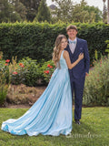 Chic A-line Scoop Sky Blue Long Prom Dresses Cheap Evening Dress CBD526|Selinadress