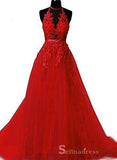 Chic A-line Scoop Spaghetti Straps Long Prom Dresses Applique Evening Dress CBD396|Selinadress