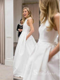 Chic A-line Scoop White Wedding Dresses Satin Bridal Gowns CBD416|Selinadress