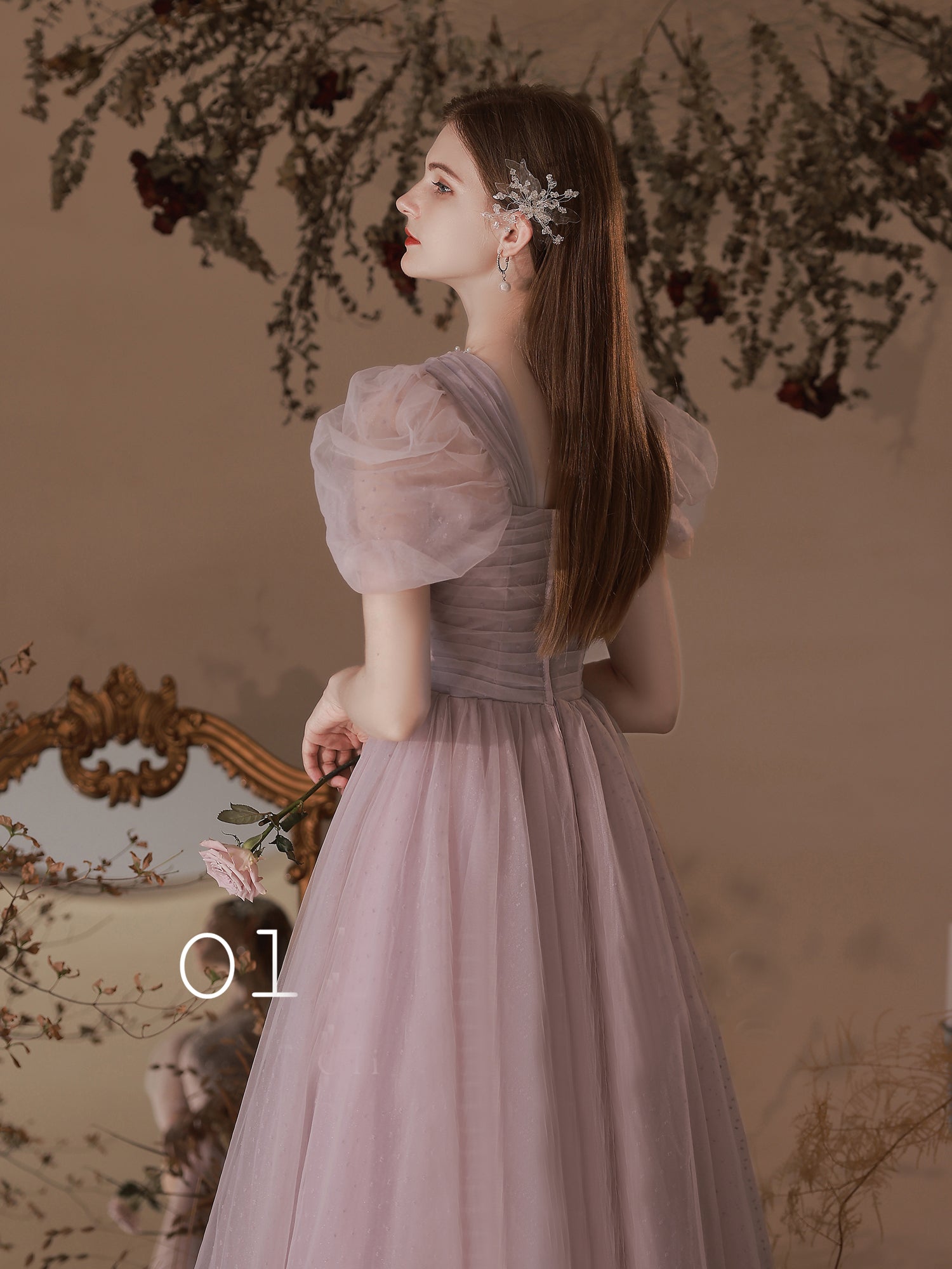 Chic A-line Short Sleeve Long Prom Dresses Beaded Long Formal Gowns Ev SELINADRESS Chic A-line Short Sleeve Long Prom Dresses Beaded Long Formal Gowns Ev SELINADRESS