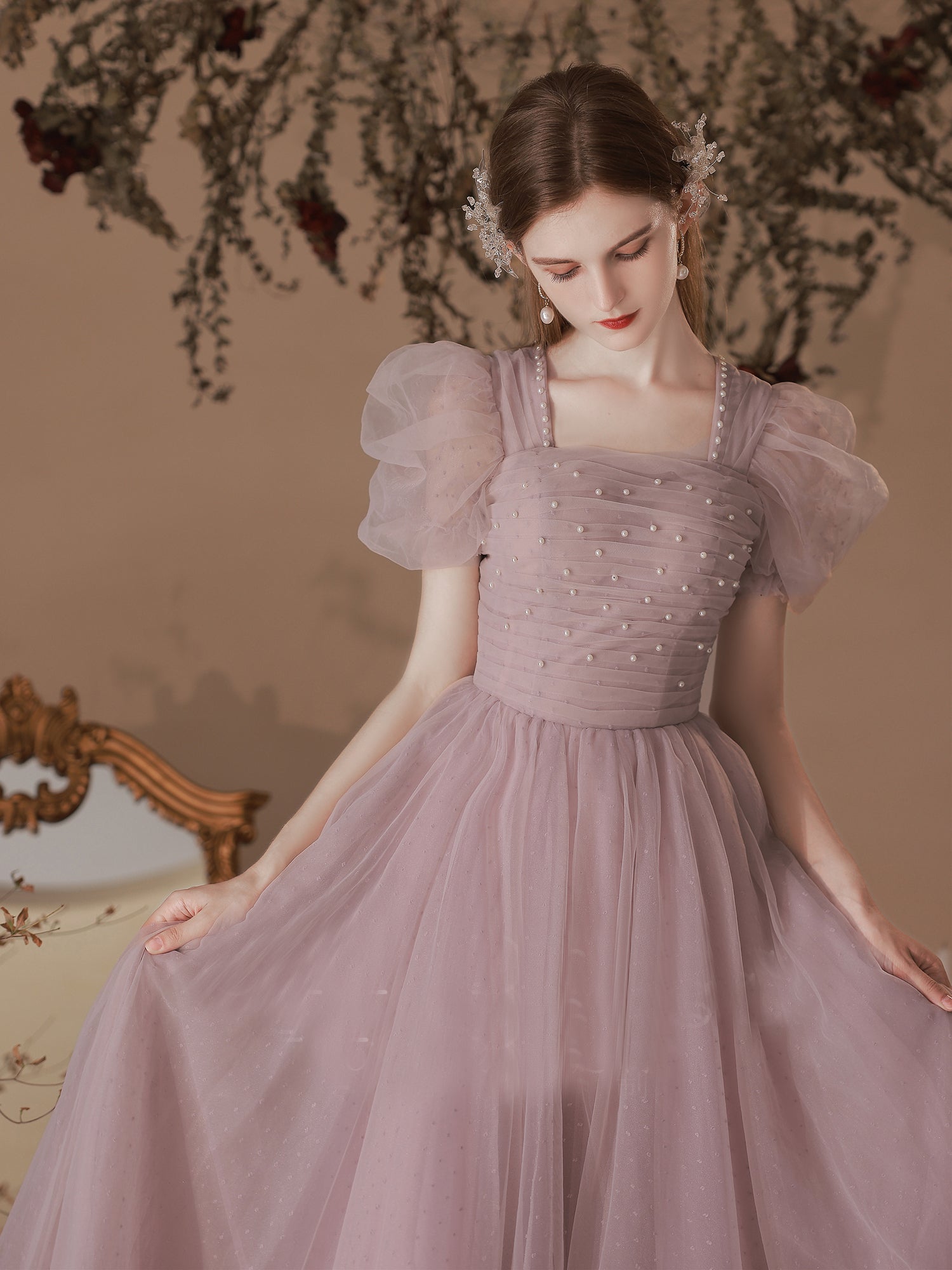 Chic A-line Short Sleeve Long Prom Dresses Beaded Long Formal Gowns Ev SELINADRESS Chic A-line Short Sleeve Long Prom Dresses Beaded Long Formal Gowns Ev SELINADRESS