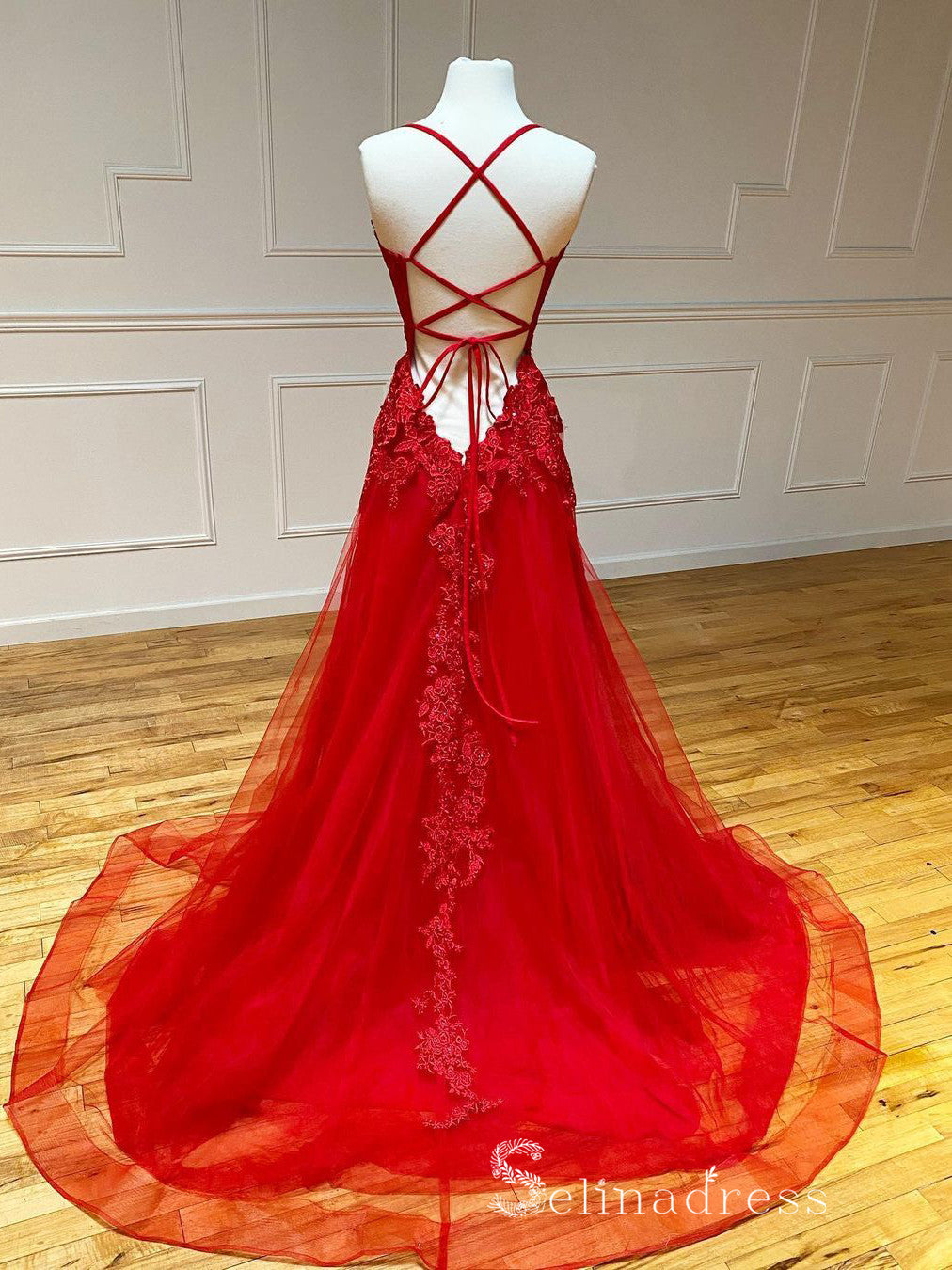 Chic A-line Spaghetti Straps Burgundy Long Prom Dresses Applique Eveni SELINADRESS Chic A-line Spaghetti Straps Burgundy Long Prom Dresses Applique Eveni SELINADRESS