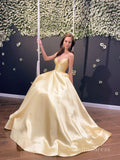 Chic A-line Spaghetti Straps Cheap Long Prom Dresses Satin Evening Dress CBD381