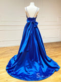 Chic A-line Spaghetti Straps Cheap Long Prom Dresses With Bow Evening Dress CBD373