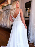 Chic A-line Spaghetti Straps Cheap Wedding Dresses White Bridal Gowns CBD251|Selinadress