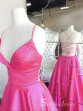 Chic A-line Spaghetti Straps Fuchsia Prom Dresses Satin Prom Dress Evening Dress CBD253|Selinadress