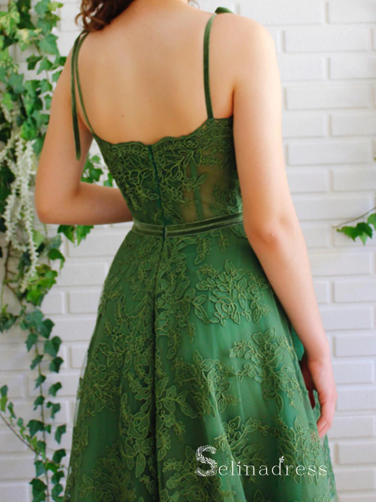 Chic A-line Spaghetti Straps Green Lace Long Prom Dresses Beautiful Ev SELINADRESS Chic A-line Spaghetti Straps Green Lace Long Prom Dresses Beautiful Ev SELINADRESS