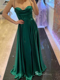 Chic A-line Spaghetti Straps Green Long Prom Dresses Simple Evening Dress MLK027|Selinadress