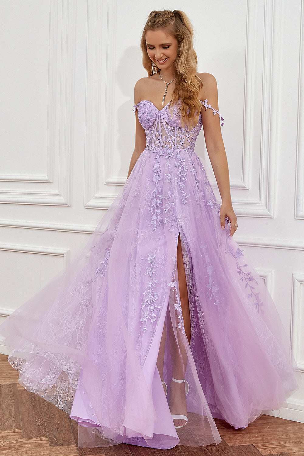 Chic A-Line Spaghetti Straps Hot Pink Applique Lace Prom Dress Elegant SELINADRESS Chic A-Line Spaghetti Straps Hot Pink Applique Lace Prom Dress Elegant SELINADRESS