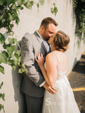 Chic A-line Spaghetti Straps Lace Rustic Wedding Dresses Court Train Bridal Gowns CBD052|Selinadress