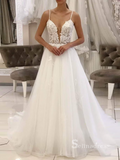 Chic A-line Spaghetti Straps Lace Wedding Dress Rustic White Bridal Gowns MLH0493|Selinadress