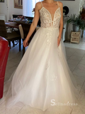 Chic A-line Spaghetti Straps Lace Wedding Dress Rustic White Bridal Gowns MLH0493|Selinadress