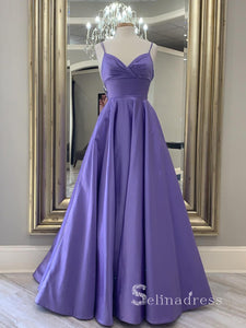 Chic A-line Spaghetti Straps Lavender Long Prom Dresses Cheap Formal Gowns CBD058