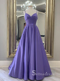 Chic A-line Spaghetti Straps Lavender Long Prom Dresses Cheap Formal Gowns CBD058