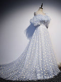 Chic A-line Spaghetti Straps Light Sky Blue Long Prom Dresses Evening Gowns CBD217|Selinadress