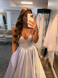 Chic A-line Spaghetti Straps Light Sky Blue Long Prom Dresses Sparkly Evening Dress MLK031|Selinadress