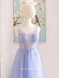 Chic A-line Spaghetti Straps Lilac Long Prom Dresses Beaded Evening Dress OSTY041|Selinadress