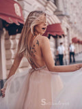 Chic A-line Spaghetti Straps Long Prom Dresses Aopplique Evening Dress CBD410|Selinadress