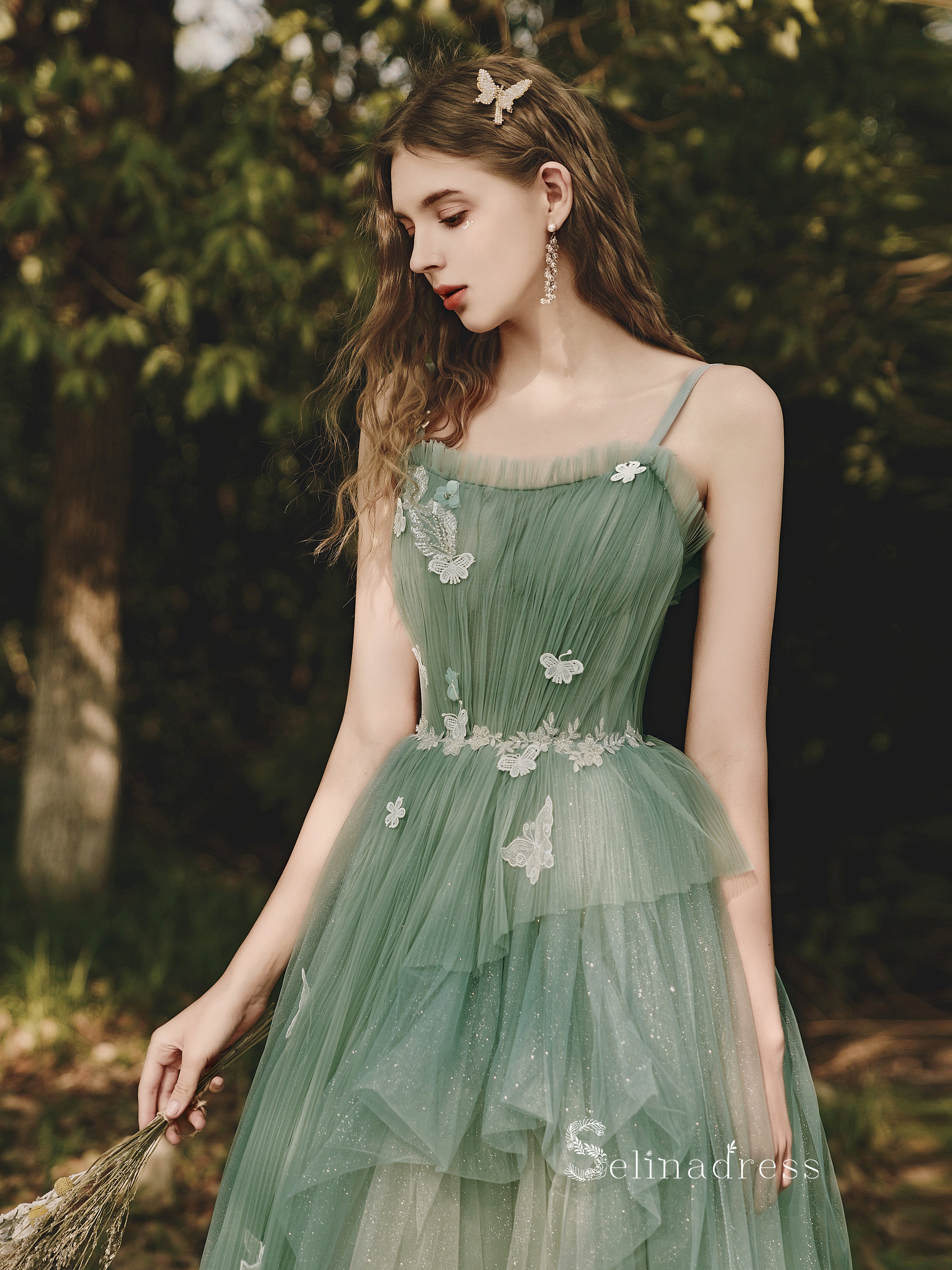 Chic A-line Spaghetti Straps Long Prom Dresses Applique Evening Dress CBD100 Chic A-line Spaghetti Straps Long Prom Dresses Applique Evening Dress CBD100