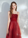 Chic A-line Spaghetti Straps Long Prom Dresses Red Graduaciones Dress CBD104