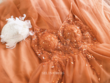 Chic A-line Spaghetti Straps Orange Long Prom Dresses Beaded Princess Dresses Long Formal Dress OSTY052|Selinadress