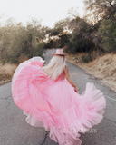Chic A-line Spaghetti Straps Pink Long Prom Dress Photography Costumes Cheap Formal Dress JKSS515|Selinadress