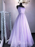 Chic A-line Spaghetti Straps Pink Long Prom Dresses Sparkly Evening Dress CBD048
