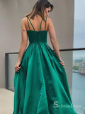 Chic A-line Spaghetti Straps Simple Long Prom Dresses Hunter Evening Dress CBD075