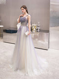 Chic A-line Spaghetti Straps Sparkly Long Prom Dresses Gorgeous Formal Gowns CBD207