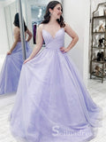 Chic A-line Spaghetti Straps Sparkly Prom Dresses Lilac Evening Dress CBD213|Selinadress