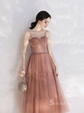 Chic A-line Spaghetti Straps Tea Length Prom Dresses Unique Formal Gowns CBD129|Selinadress