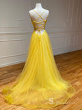 Chic A-line Spaghetti Straps Tulle Long Prom Dresses Cheap Evening Dress CBD375|Selinadress