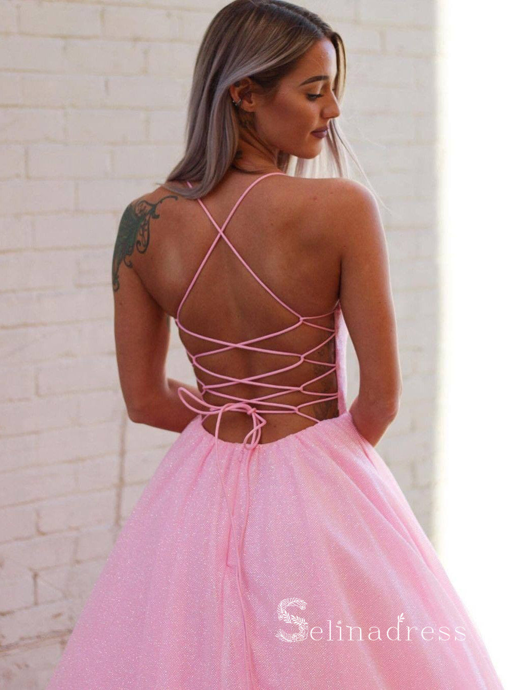 Chic A-line Spaghetti Straps Unique Long Prom Dresses Pink Evening Dress CBD072 Chic A-line Spaghetti Straps Unique Long Prom Dresses Pink Evening Dress CBD072
