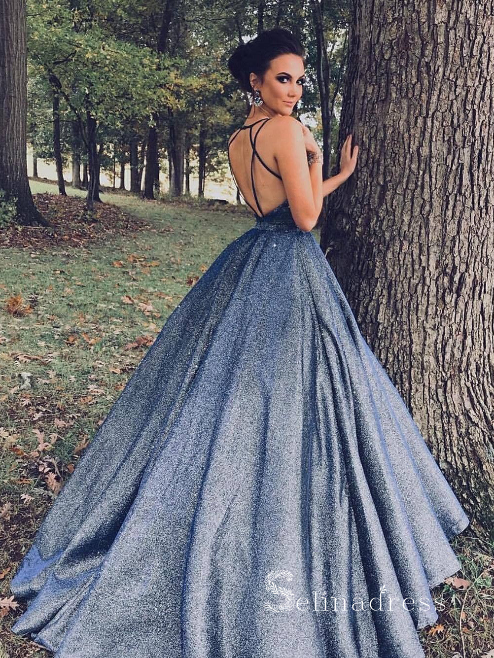 sparkly formal dresses long Chic A-line Spaghetti Straps Unique Long Prom Dresses Sparkly Evening – SELINADRESS