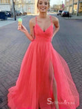 Chic A-line Spaghetti Straps Watermelon Long Prom Dresses Cheap Evening Dress MHL167|Selinadress