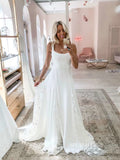 Chic A-line Square Cheap Wedding Dress Rustic White Wedding Gowns MLS049|Selinadress
