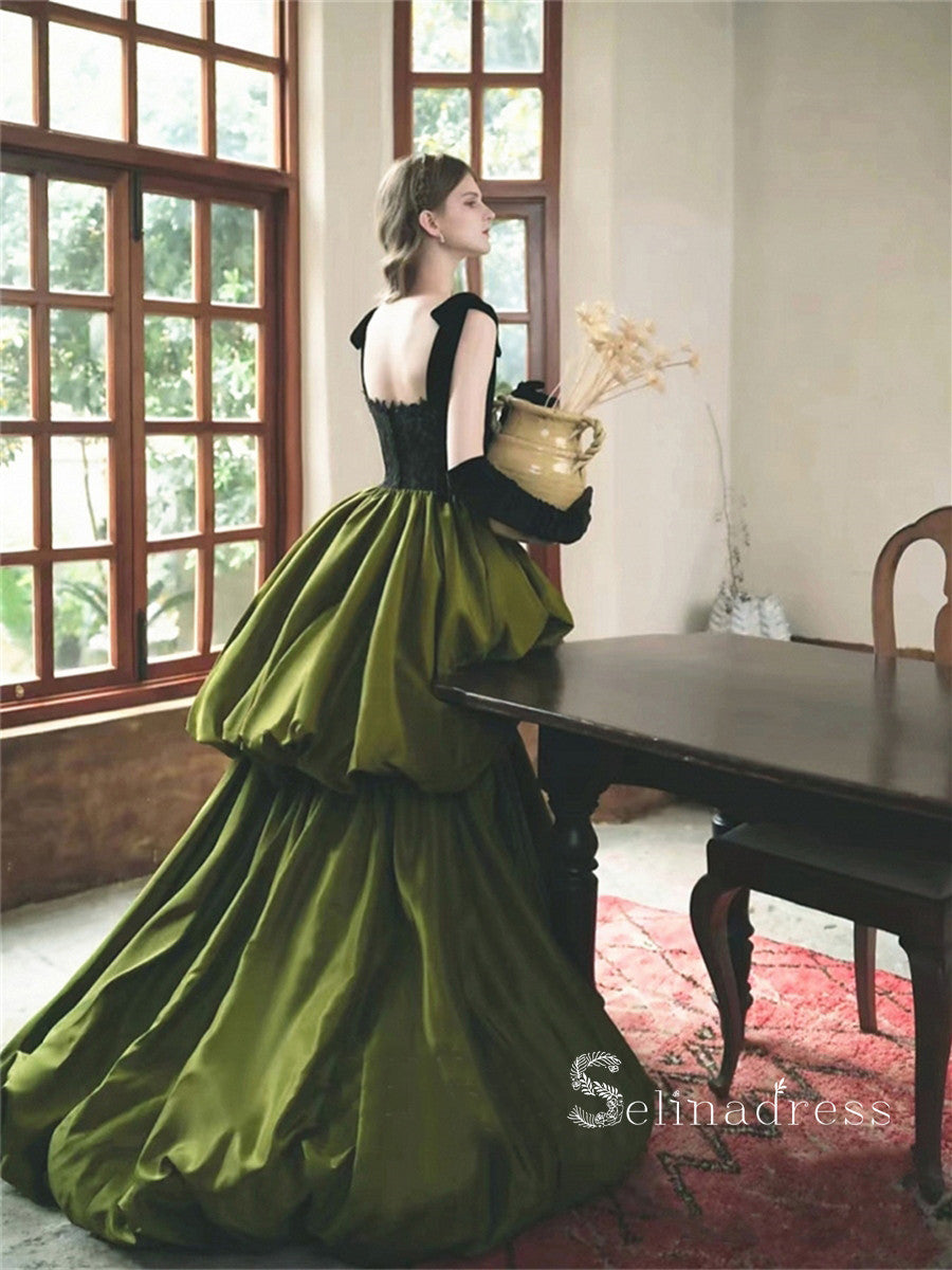 Chic A-line Square Green Long Prom Dresses Unique Lace Evening Dress MSK008 Chic A-line Square Green Long Prom Dresses Unique Lace Evening Dress MSK008