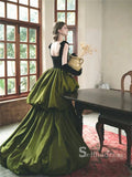 Chic A-line Square Green Long Prom Dresses Unique Lace Evening Dress MSK008|Selinadress