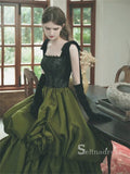 Chic A-line Square Green Long Prom Dresses Unique Lace Evening Dress MSK008|Selinadress